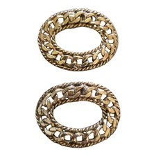 Vintage Shoe Buckle Clips Estate Braided Chain Link Gold Tone Roped 1950's Pair