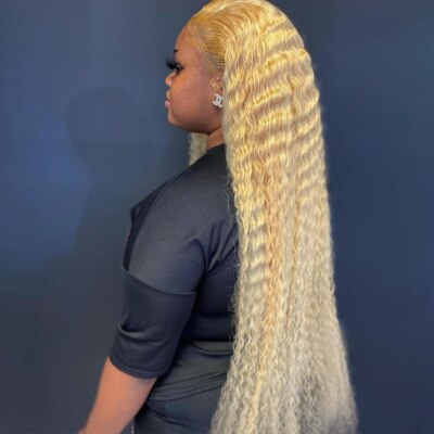 Blonde Curly Lace Front Human Hair Wig  220% Deep HD Lace Frontal Wigs