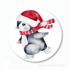Christmas Skating Penguin Holiday Scrapbook Stickers Christmas Envelope Seals