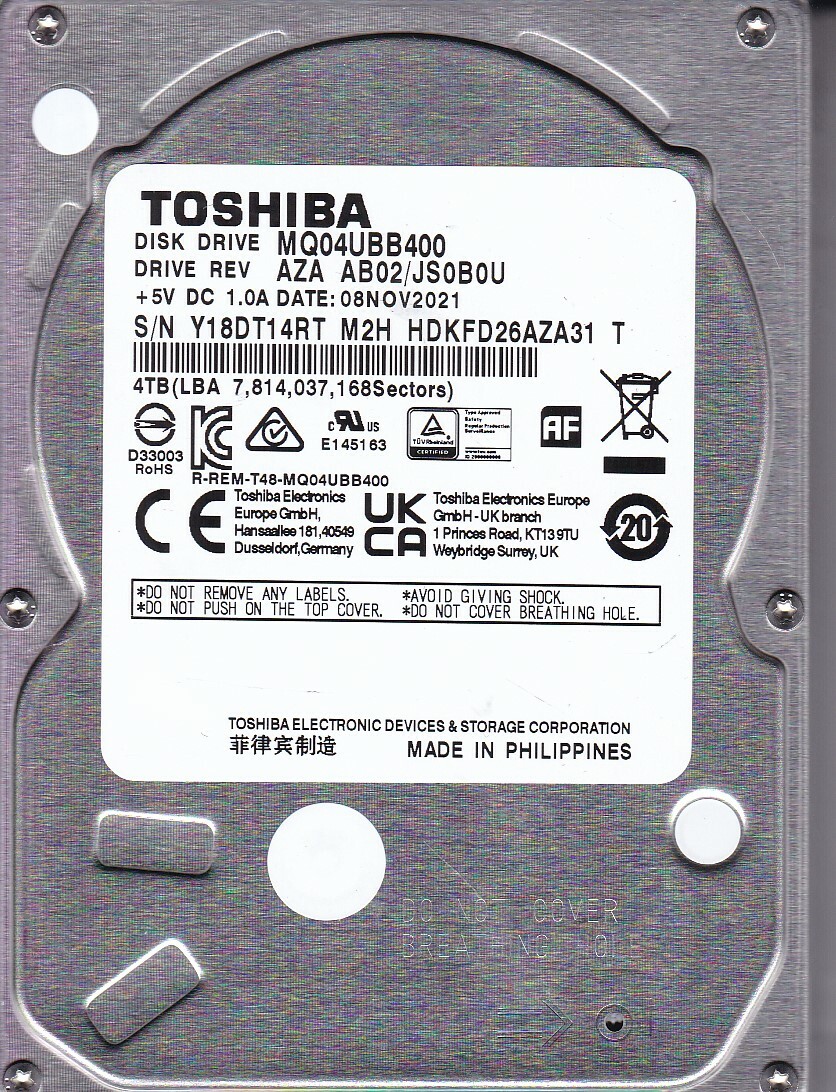 未使用 マーシャル 4TB 外付けハードディスク HDD 4TB 東芝 DT02ABA400