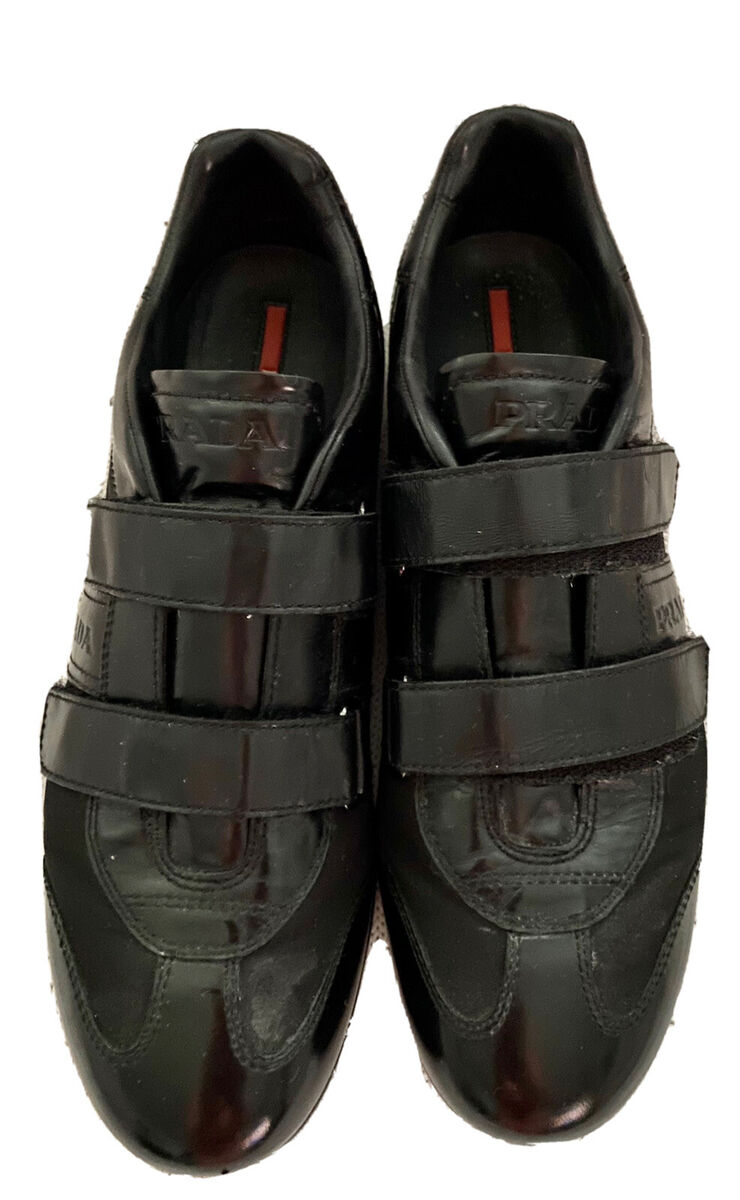 PRADA America Cup Sneakers With Straps Black Patent Leather PRADA America Cup Sneakers With Straps Black Patent Leather