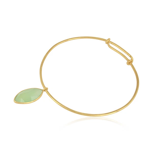 Brazalete ajustable de plata 925 con piedras preciosas de calcedonia de prehnita para mujer Foto 2 de 3