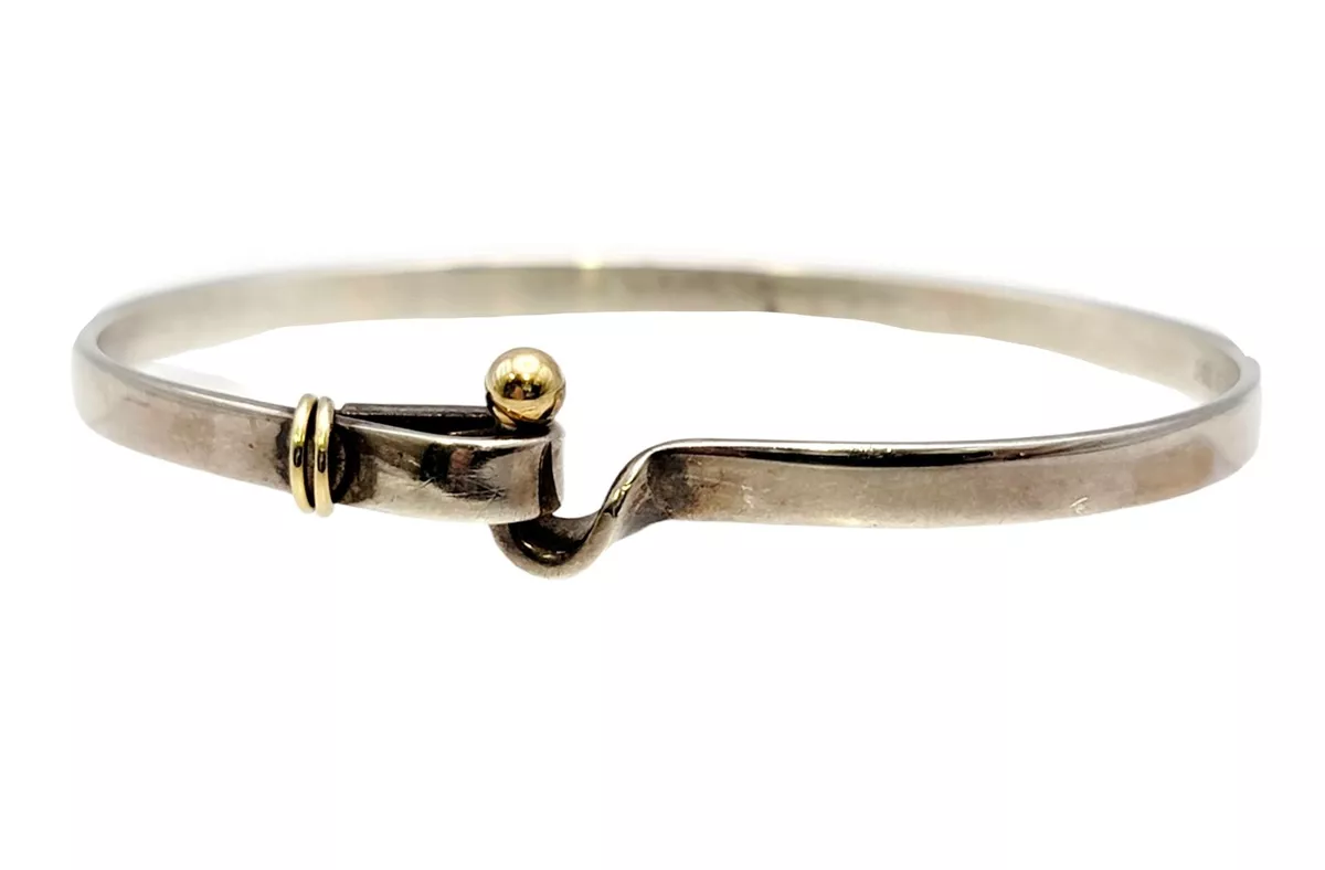 Tiffany & Co. Bracelet 925 Sterling Silver Hook and Eye Bangle 18K Gold  6.75