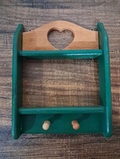 Small Country Farmhouse Solid Wood Wall Shelf Heart Cutout W/Pegs 7.25" Tall