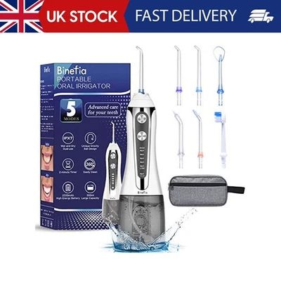 Water Flosser for Teeth Cordless with 5 Modes, Binefia 360° Rotation Oral Irriga
