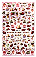 Nail Art 3D Decal Stickers strawberries in chocolate cake ice cream candy F410