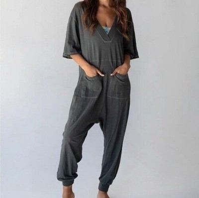 Natural Life Charlie Oversized V-Neck Harem Jumpsuit L Large Cotton Boho