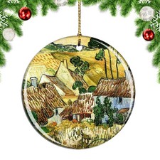 Van Gogh Thatched Houses Against A Hill Christmas ornament city travel souvenir