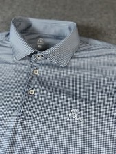 Rhoback Blue White Checks SS Performance Polo Golf Shirt Men's XL