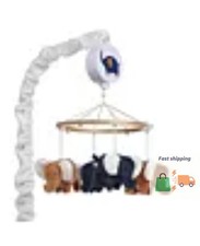 Playful Elephant Blue/White Musical Baby Crib Mobile Soother Toy