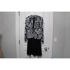 Jessica Howard Black White Floral Sequin Dress Jacket Set Petite 10P