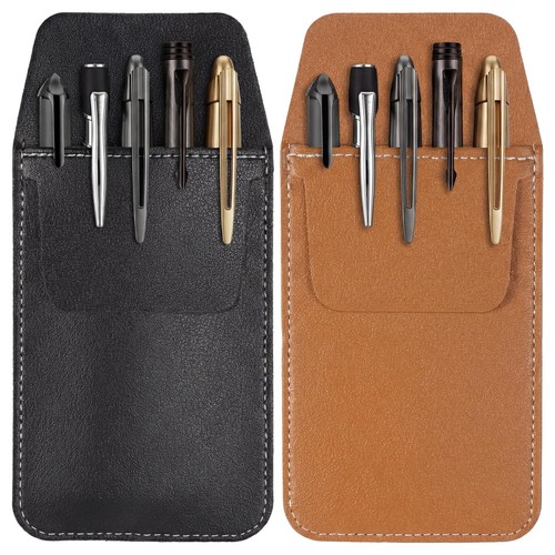 2 PCS PU Leather Pockets Pen Holder Organizer, Pocket Protector Pouch Pockets...