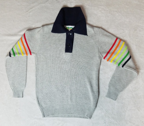 Ladie's Vintage John Deere Sweater Small S Rainbow Stripe Sleeves 80's 70's