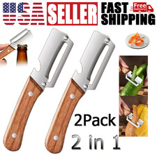 2Pack 2 in 1 Wooden Handle Multi Functional Vegetable Peeler With Bottle Opener