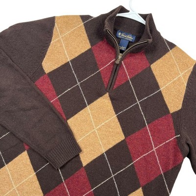 Brooks Brothers Quarter Zip Sweater Men L Brown Argyle Scottish Lambswool Knit