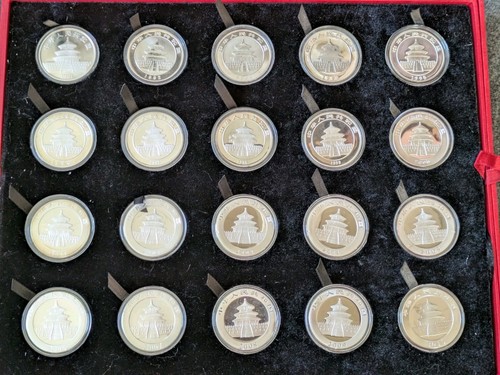 Rare Set of Twenty (20) 1 Oz Silver Panda 10 Yuan Proof Coins Dated 1991-2010!