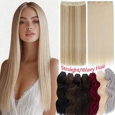 US Long Curly Wavy One Piece Clip in Real AS Human Hair Extensions Natural THICK