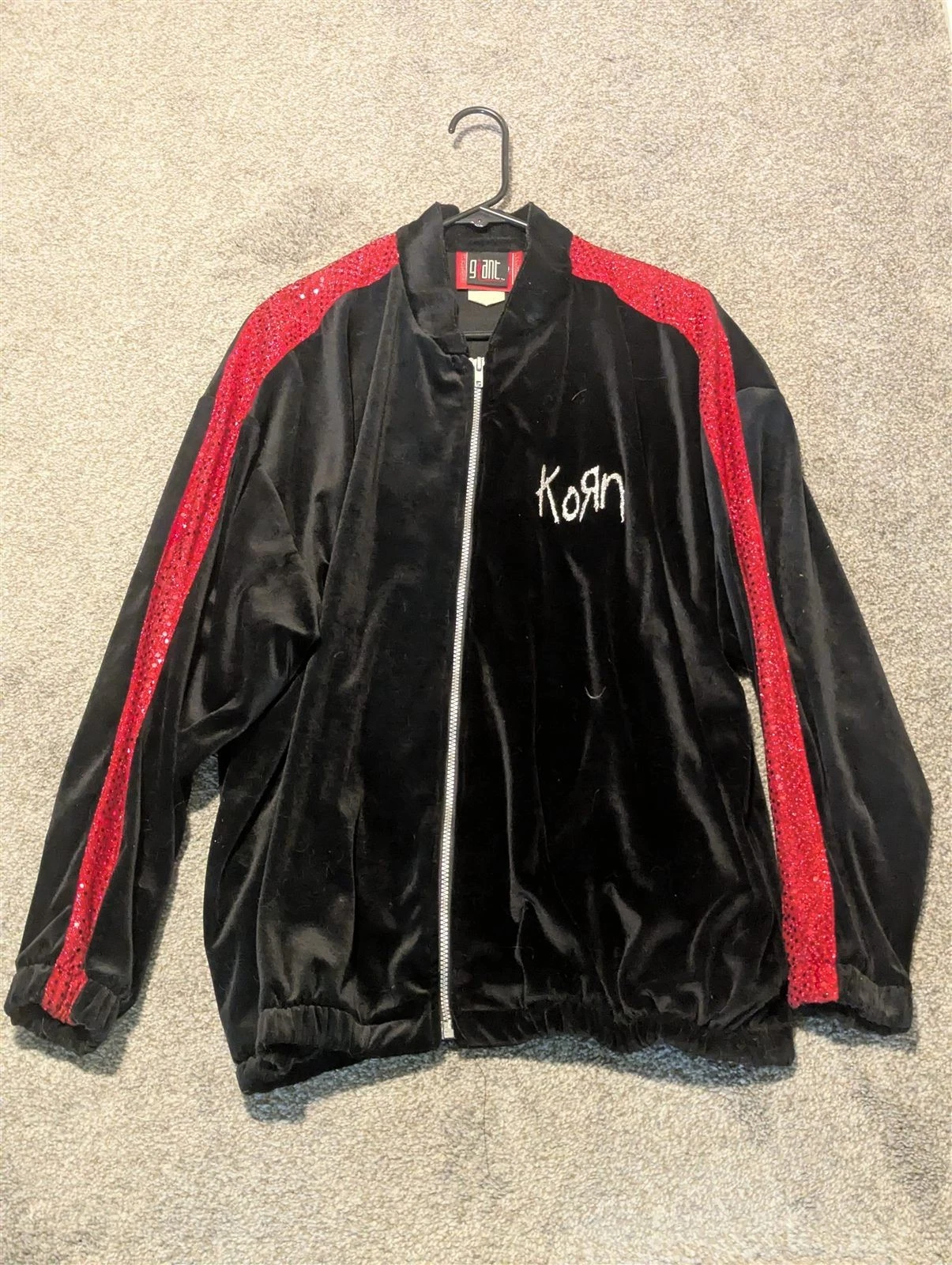 Vintage Y2K Korn Velour Track Jacket Mens L Black Red Sequin Giant RedBalls image 1