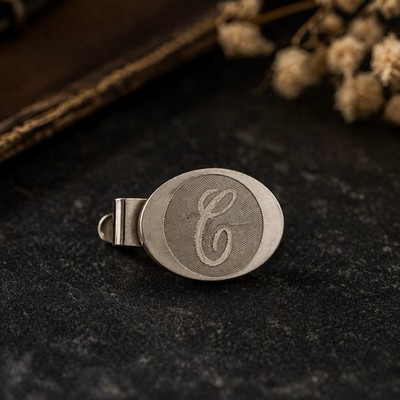 Vintage Silver Tone Initial C Tie Clip Oval Monogram Letter C Minimalist