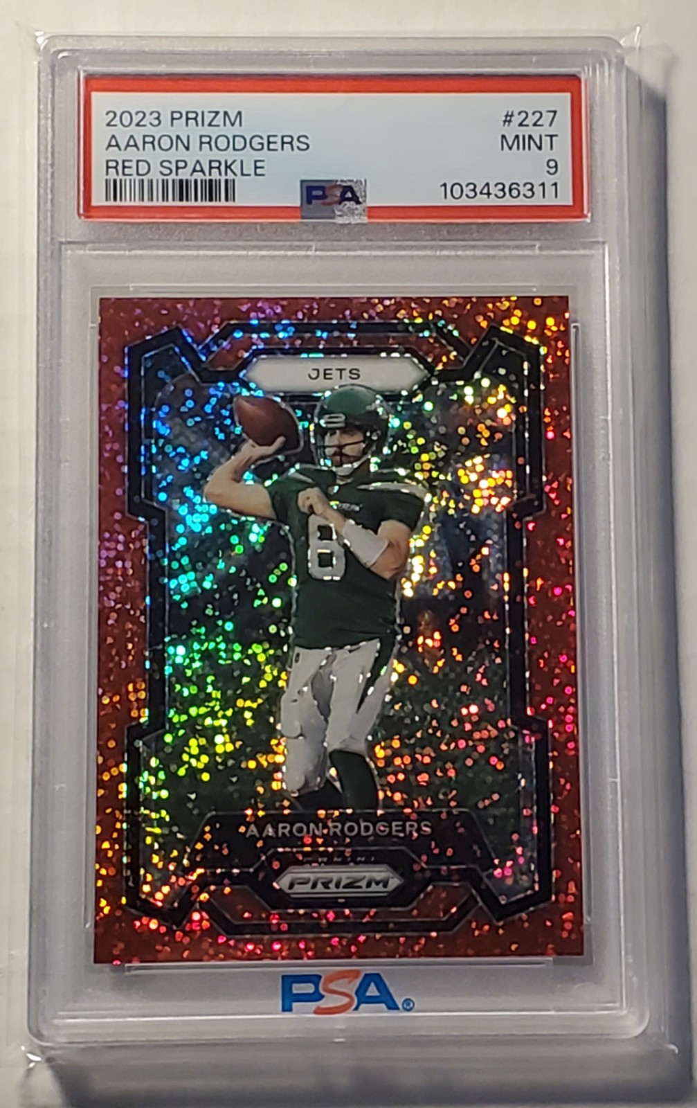 2023 Panini Prizm Aaron Rodgers #227 Red Sparkle SSP Graded PSA 9 MINT