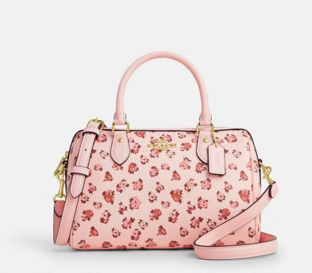 NWT Coach Rowan Satchel Crossbody Bag Leather with Rose Print