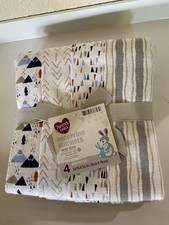 NWT 4 100 BRUSHED COTTON FLANNEL RECEIVING BLANKETS WHITE  BLUE 30 X 30