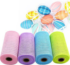 Easter Day Mesh Ribbon Deco,Pink Purple Blue Green Deco Mesh Wire Ribbon Metalli
