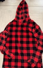 Boys Cat And Jack Buffalo Checked Red And Black Fleece Pajamas Set XL 16 Hoodie