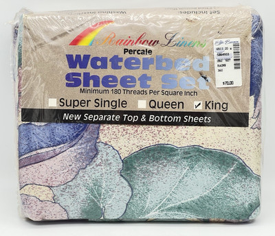 Vintage Rainbow Linens Percale King Size 180 Thread Sheet Set 2 Pillow Cases NOS