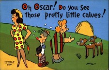 Man looking at pretty woman legs~Pretty Little Calves~1950s LARRY SMITH comic