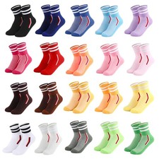 20 Pairs Colorful Striped Women's Crew Socks Size 9-11