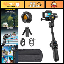 3-Axis Gimbal Stabilizer for Action Cameras, 19cm Extension Rod, Smooth Video Re