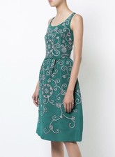 NWT Oscar de la Renta Embroidered Scroll Green dress Size 4 $5690
