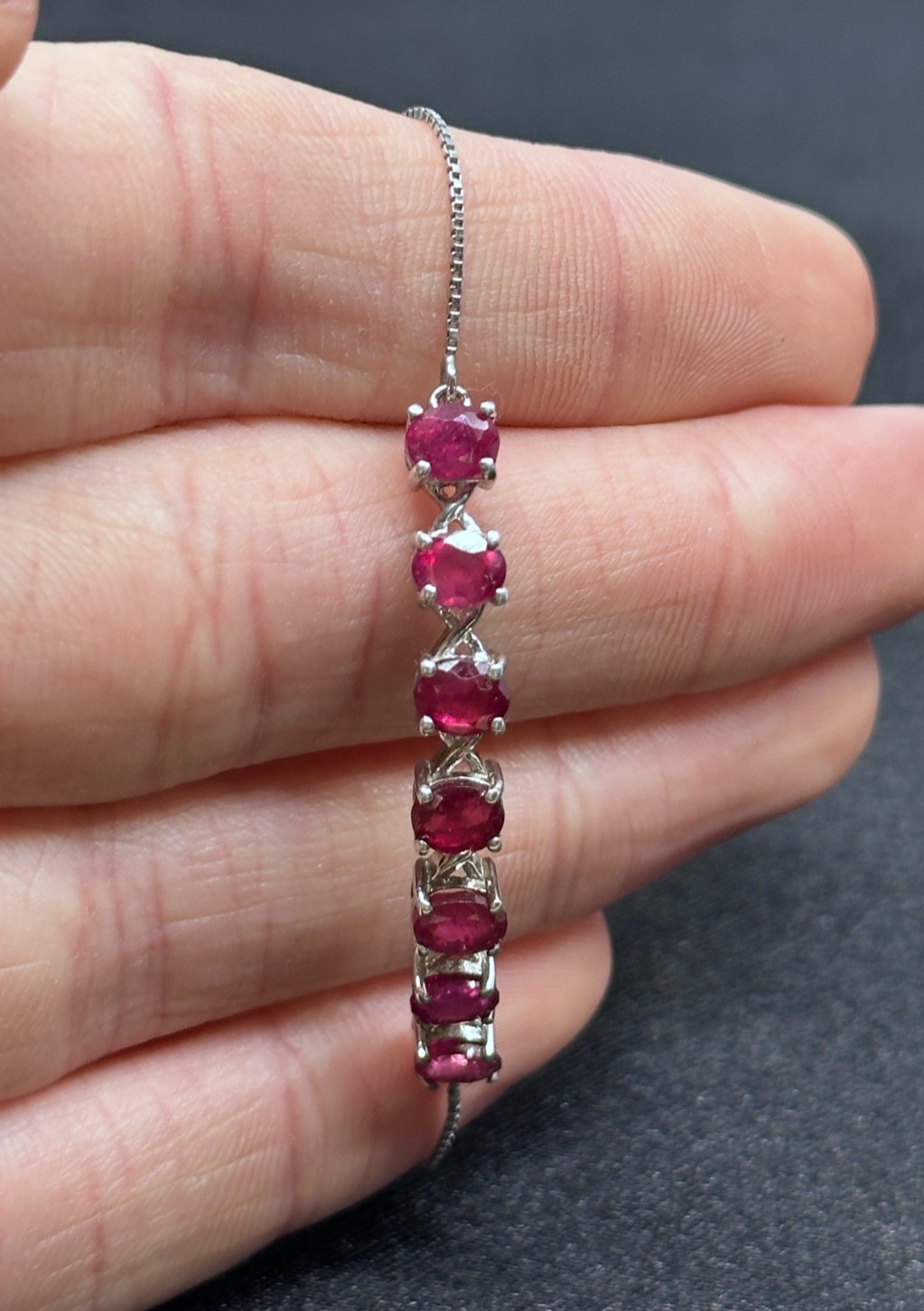 Sterling Silver & Ruby Gemstone Beaded Bracelet- … - image 1