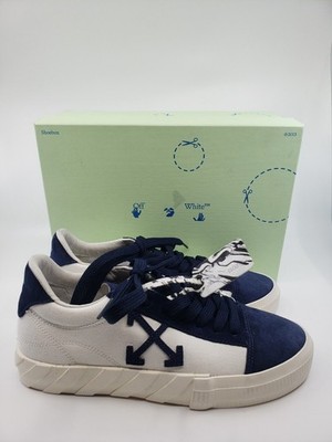 WOMEN'S OFF WHITE Canvas & BLUE Suede Vulcanized low-top sneakers VIRGIL ABLOH