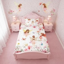 Dreamy Fairy Twin Fitted Sheet,Pink Fairy Garden Bedding Set for Girls Kids,C...