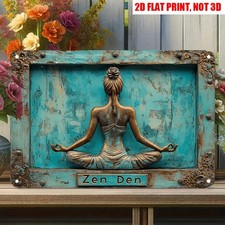 Vintage Zen Den Yoga Wall Decor Metal Tin Sign Meditation Room Home Spa Plaque