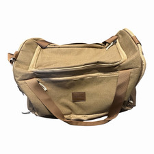 15" Solid Canvas Duffle Bag Brown/Beige, Adjustable Shoulder Strap, Zip Pockets