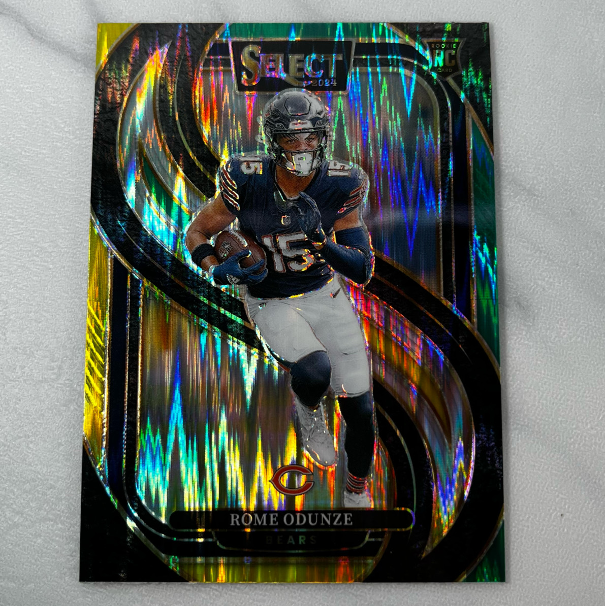 2024 Rome Odunze RC - Panini Select Green & Yellow Shock Prizm Rookie #136