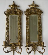 Antique Victorian Brass Koi Fish Double Candelabra Wall Sconce Mirror Ornate Vtg