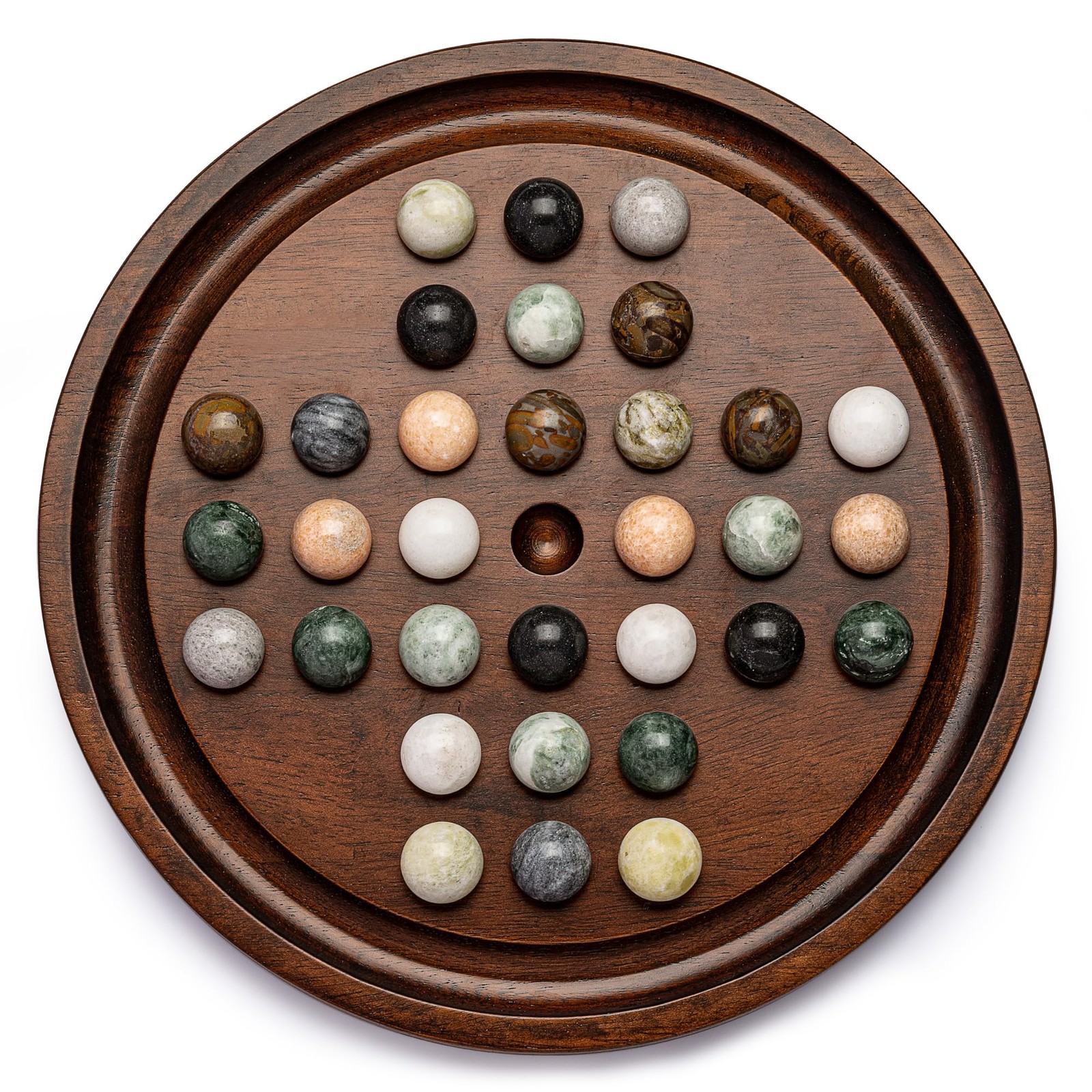 Deluxe Solitaire Game Set: 12.6'' Solid Wooden Board, 32 Natural Marble Balls...