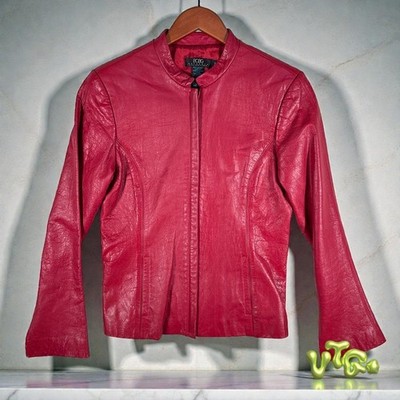 VINTAGE BCBG Max Azria Y2K Cherry Red Leather Jacket | Fitted Moto | Women's M