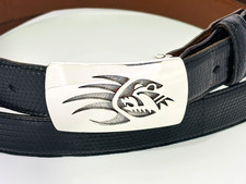 Sterling Silver .925 Bear Claw Belt Buckle Black Lizard Strap Made in USA 38
