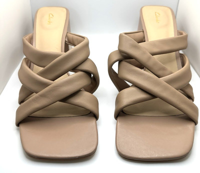 Neu! Clarks UK8D Praline Soft Leather Sheer 65 Step Riemchen Blockabsatz Pantoletten