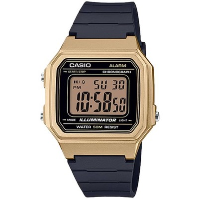 Casio Men's Watch Chronograph Gold Digital Dial Black Resin Strap W-217HM-9AV