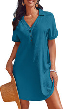 Beach Cover Ups for Women Short Sleeve Swimsuit Coverup Button down Bikini S-XXL