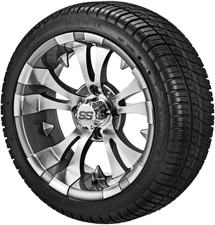 (4) Golf Cart 205/30-14 Deli Low Pro Tires on 14x7 Gunmetal Gray Vampire Wheels