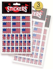 US Flag Stickers - 90 America Small 3 Sheets, 3 Shiny Sheets
