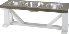 Bearwood Farmhouse 3-Bowl Elevated Dog Feeder, Grey/White, Large, Open Box