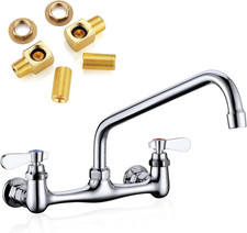 Adjustable Wall Mount Kitchen Faucet 12" Swivel Spout, Lead-Free Brass